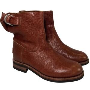 Brown Leather Ankle Boots with Buckle